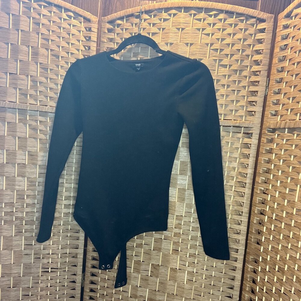 Express | Black | Long Sleeve Thong Bodysuit